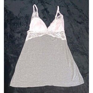 Hush Intimates Babydoll Lace Chemise Slip Top S Gray Pink Coquette Fairycore Y2K